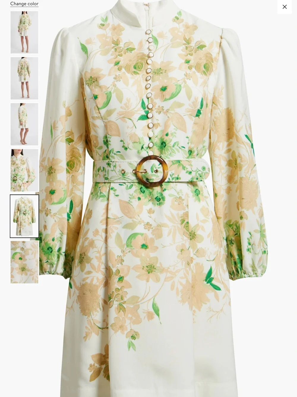 Tahari ASL Ivory Mini Dress with Beige Floral Print and Green Accents - Picture 3 of 3